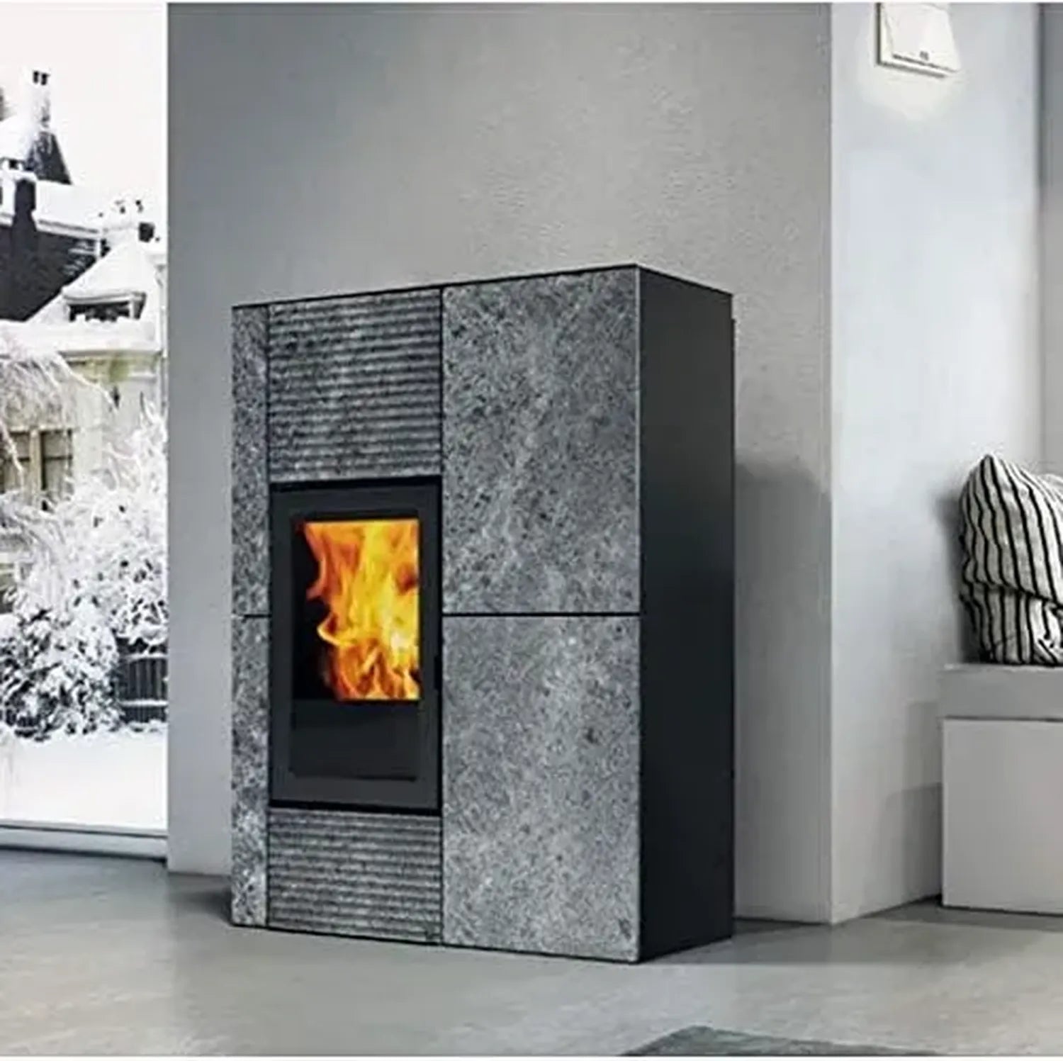 Edilkamin Pelletofen BLADE 12 EVO mit 12,1 kW Leistung, Natursteinverkleidung