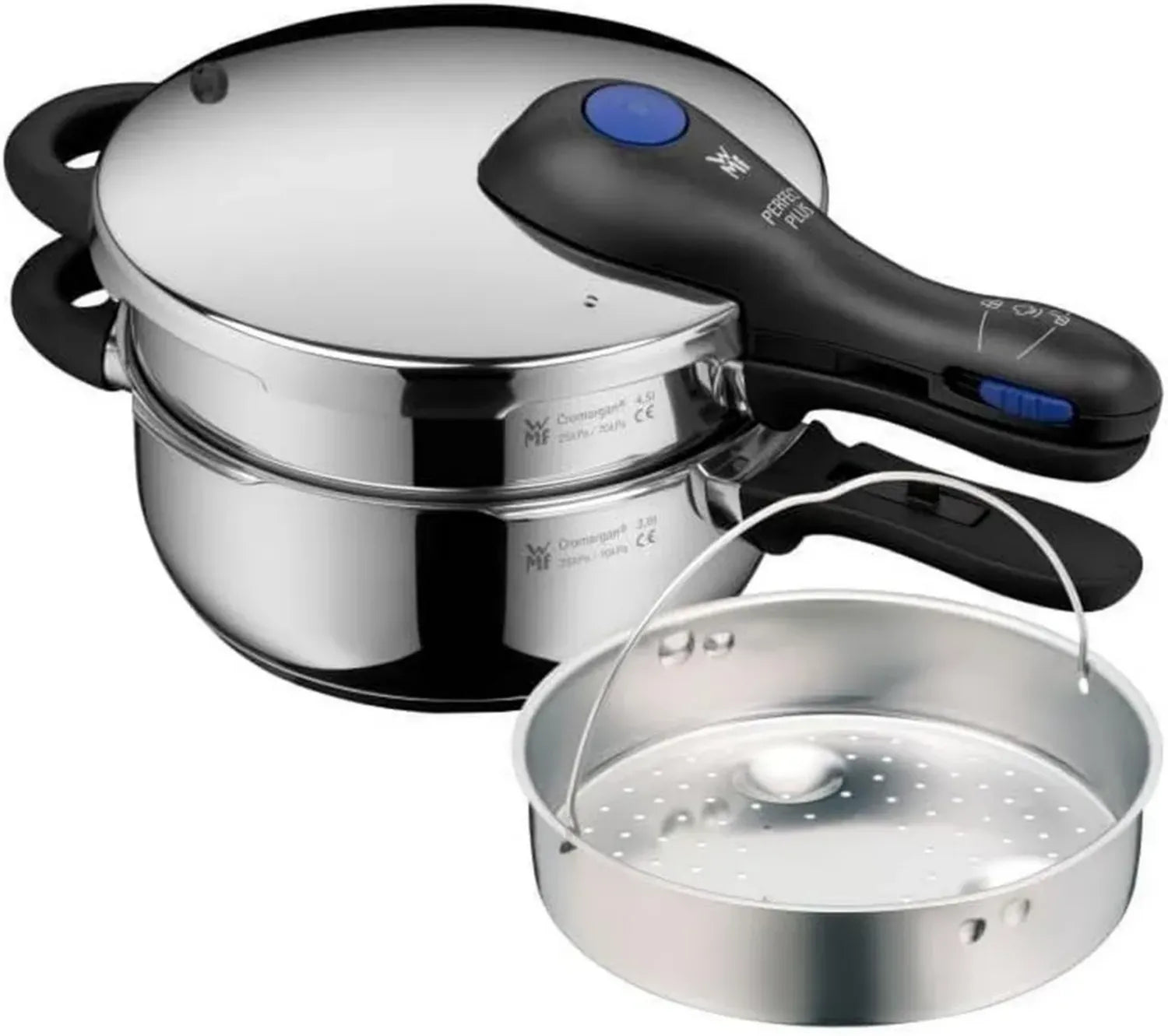 WMF Perfect Plus Schnellkochtopf-Set, Induktion, 4,5l + 3l, Edelstahl, Einhandregler