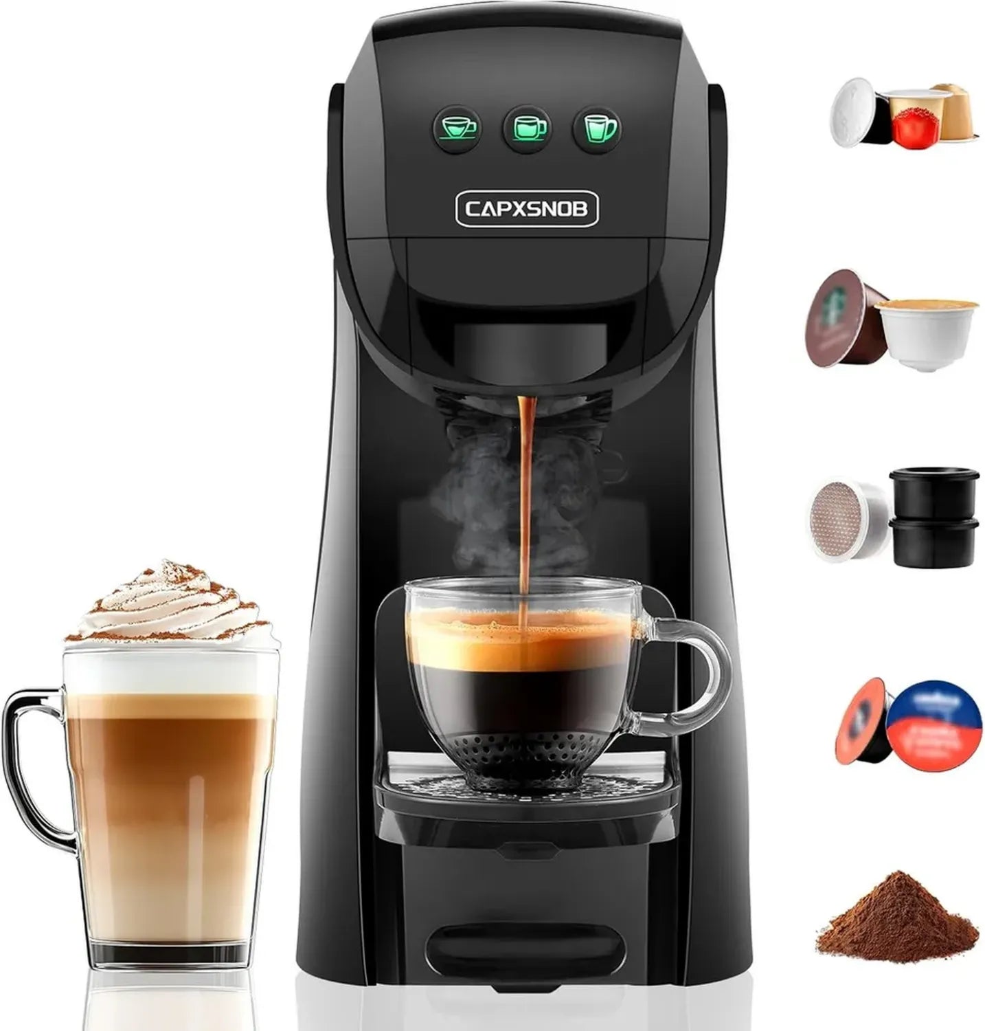 Vielseitige 5-in-1 Kapselkaffeemaschine – Kompatibel mit Nespresso, Dolce Gusto, Lavazza, Espresso Point & gemahlenem Kaffee, 20 Bar, 0,82 L, ideal für Zuhause & Büro
