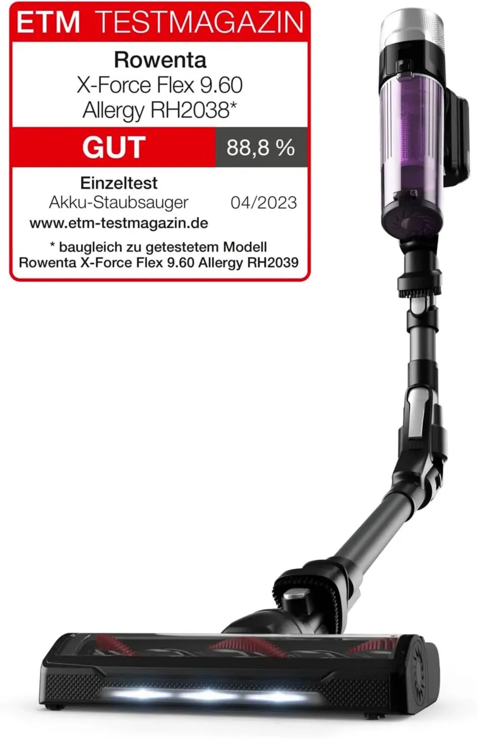 Rowenta X-Force Flex 9.60 Allergy kabelloser Staubsauger, 100 Air Watt, austauschbarer Akku, 45 Min. Laufzeit, flexibel mit LED-Düse, Lila-Schwarz