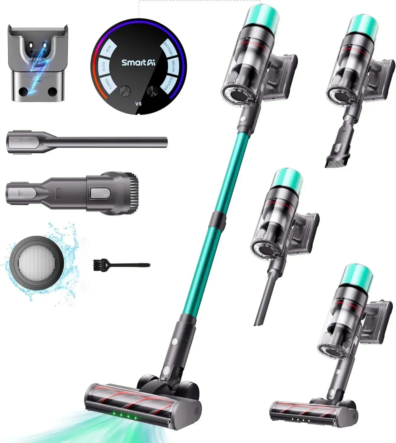 Kabelloser V5 Staubsauger, 55Kpa/600W Leistung, 80 Minuten Laufzeit, mit Automatikmodus für Teppiche, Tierhaare und Hartböden