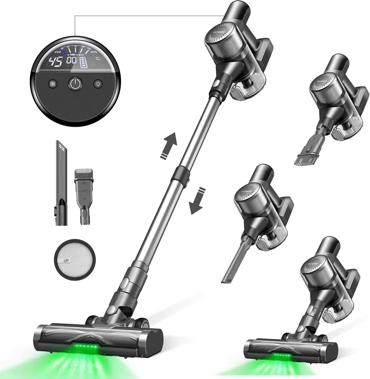 Ultenic U12 Akku-Staubsauger, 45000Pa Saugkraft, Anti-Tangle-Bürste, Automatikmodus, kabellos für Teppiche und Hartböden