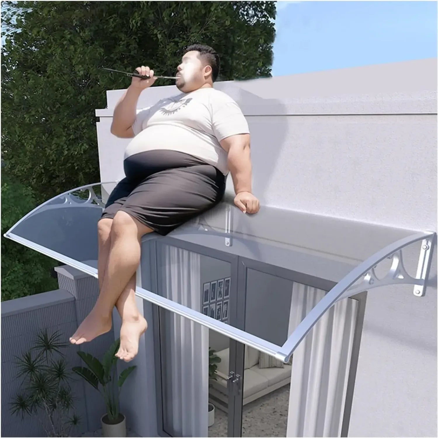 Hauseingangs-Vordach aus Aluminium mit UV-Schutz, Transparente Polycarbonat-Abdeckung, Verschiedene Größen verfügbar