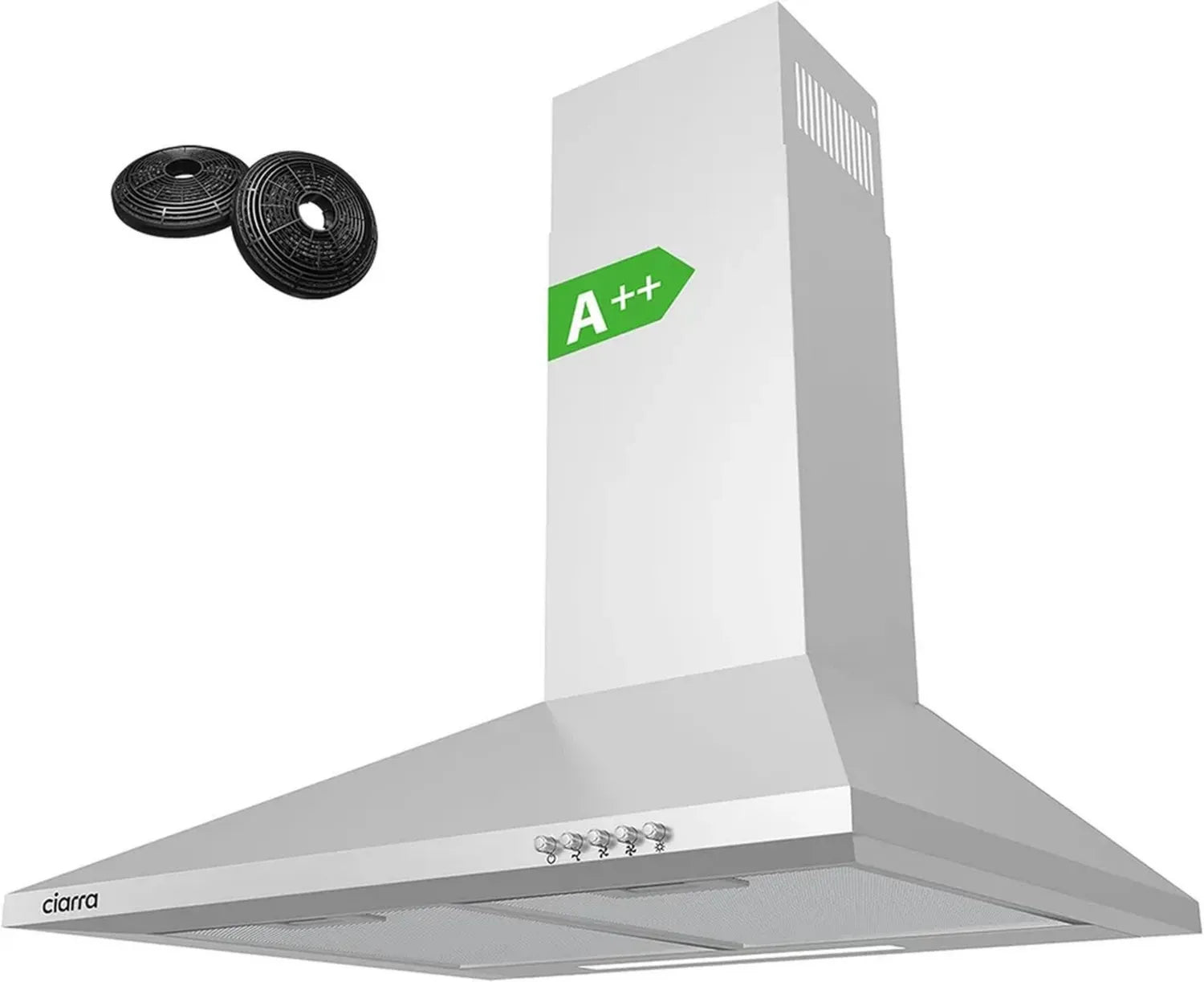 CIARRA 60 cm Dunstabzugshaube Umluft mit Edelstahl-Design und Aktivkohlefilter