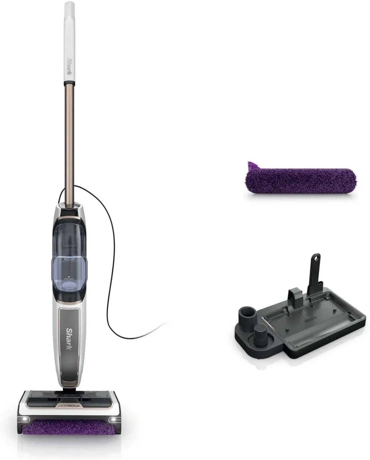 Shark 3-in-1 Dampfreiniger für Hartböden, chemiefreie Reinigung, 420ml Tank, inklusive Extra-Bürstenrolle und Aufbewahrung, Weiß