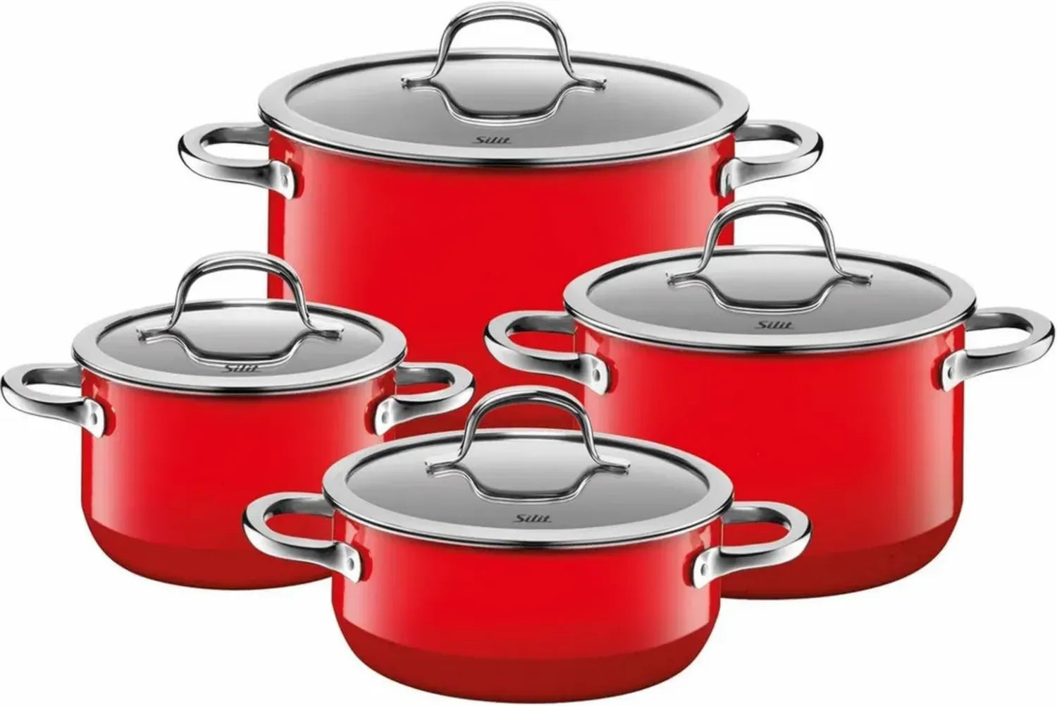 Silit Passion Kochgeschirr-Set Rot, 4-teilig mit Glasdeckeln, Silargan Keramik, Induktionsgeeignet