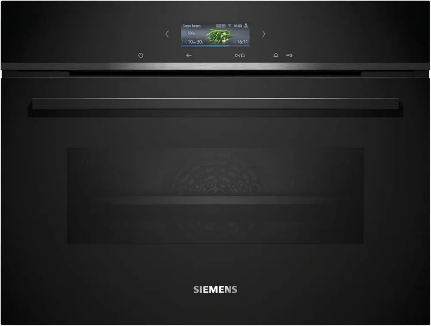 Siemens iQ700 Einbau-Kompaktbackofen, 60x45 cm, Schwarz, Pyrolyse & Hydrolyse, Air Fry Funktion, Touchscreen, Automatikprogramme