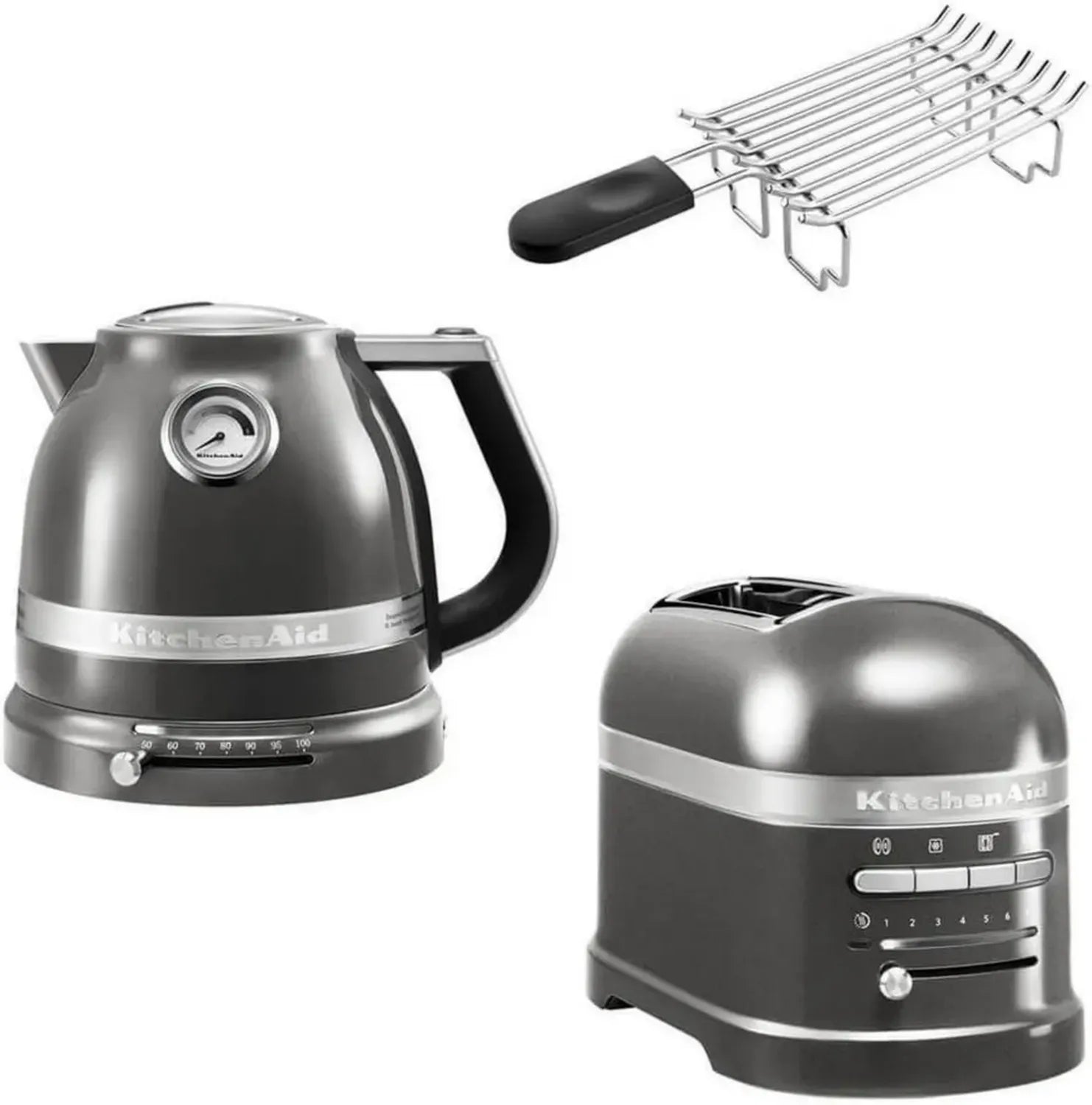 KitchenAid Artisan Frühstücksset: Wasserkocher, Toaster und Brötchenaufsatz in Medallion Silber