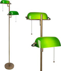 Vintage Stehlampe aus Gold mit Grünem Glas, Schmale Design-Lampe mit Fußschalter für Wohnzimmer, Büro und Schlafzimmer