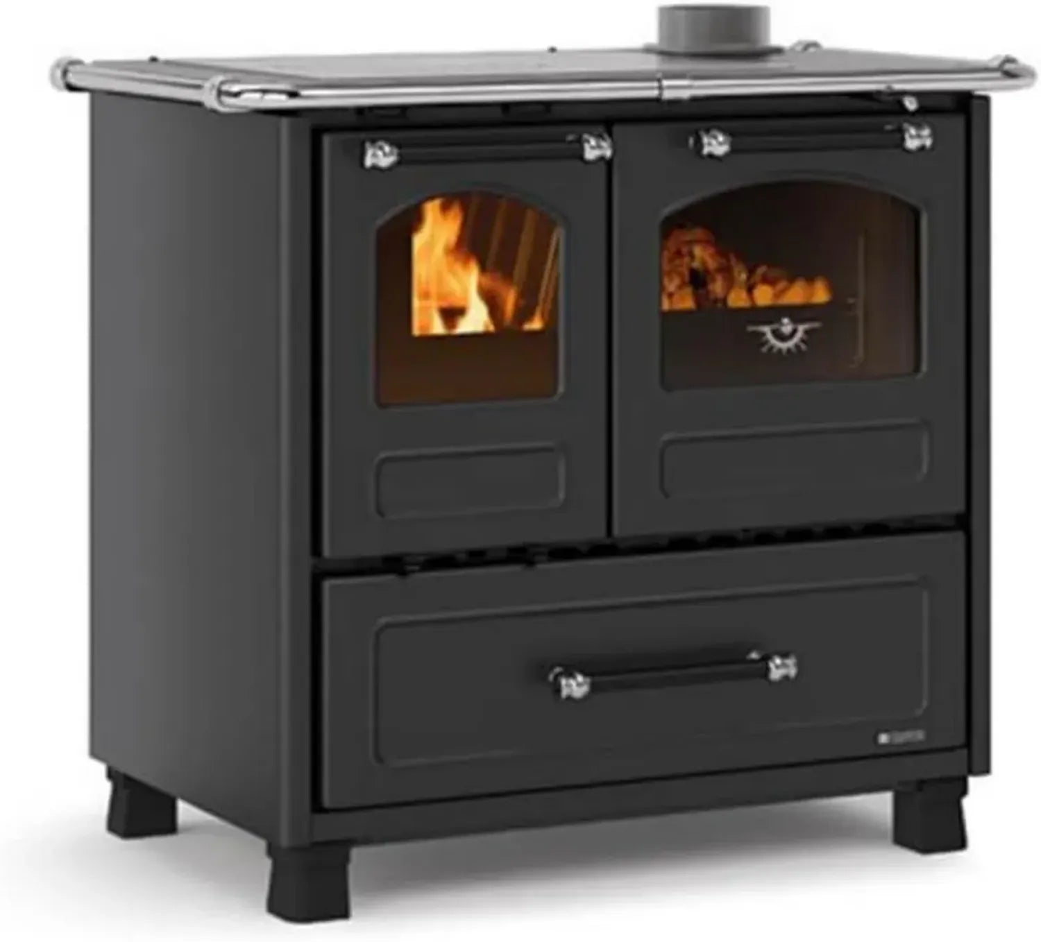 Effizienter Nordica Holzherd für Familien, 9 kW, Rechtsausführung, Schwarz/Anthrazit
