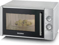 SEVERIN 28 L Mikrowelle, leistungsstarke Auftau- und Aufwärmfunktion, gleichmäßige Wärmeverteilung mit Drehteller, 900 W, Silber, Modell MW 7772