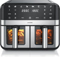 Arendo Heißluftfritteuse 9L - Doppelfach - XXL Volumen - 2400 W - Sichtfenster & Beleuchtung - 8in1 Airfryer mit Touchscreen - 8 Programme für gesunde Küche