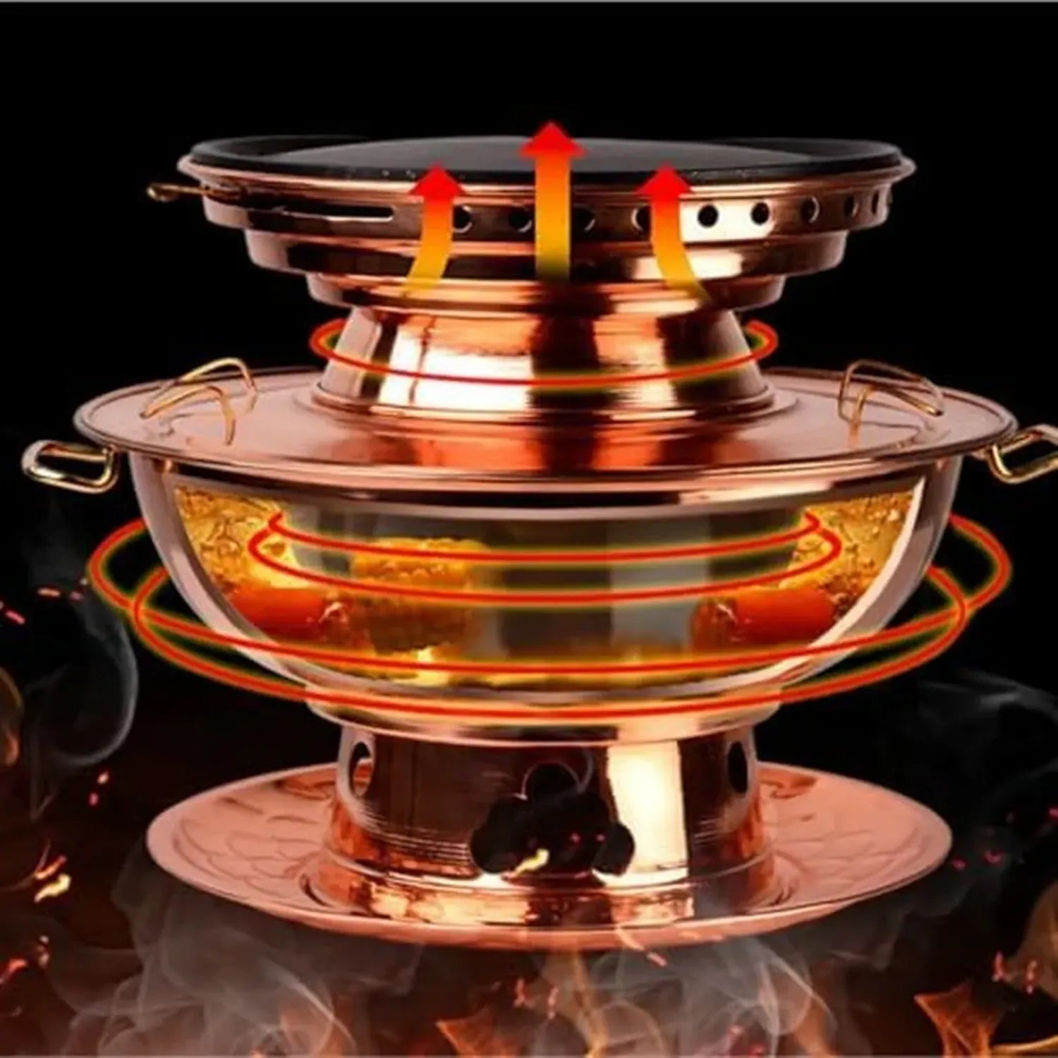 Dickwandiger Kupfer-Hotpot mit Holzkohleheizung, 36 cm – Perfekt für Familienfeiern